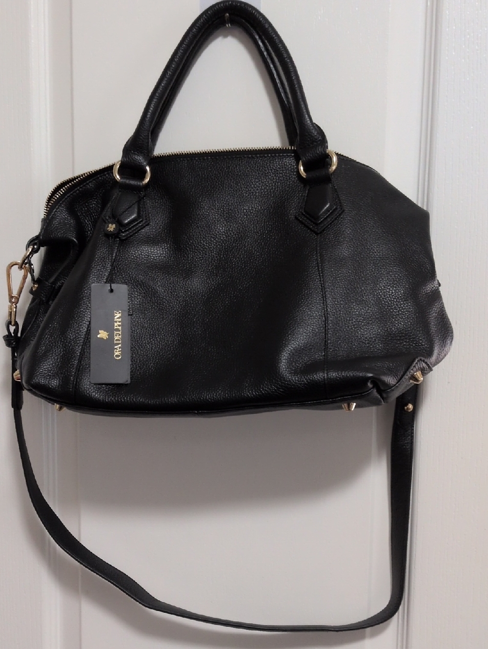 Black Pebbled Ora Delphine Genuine Leather Bag